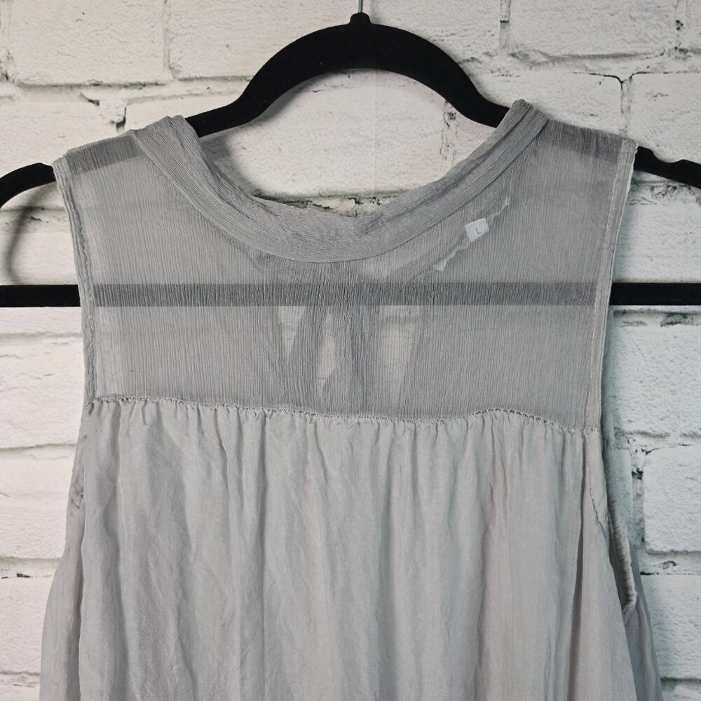 COLLEZIONE GAIA 100% SILK SLEEVELESS TUNIC GRAY LINED WOMENS SIZE LARGE - Picture 3 of 9
